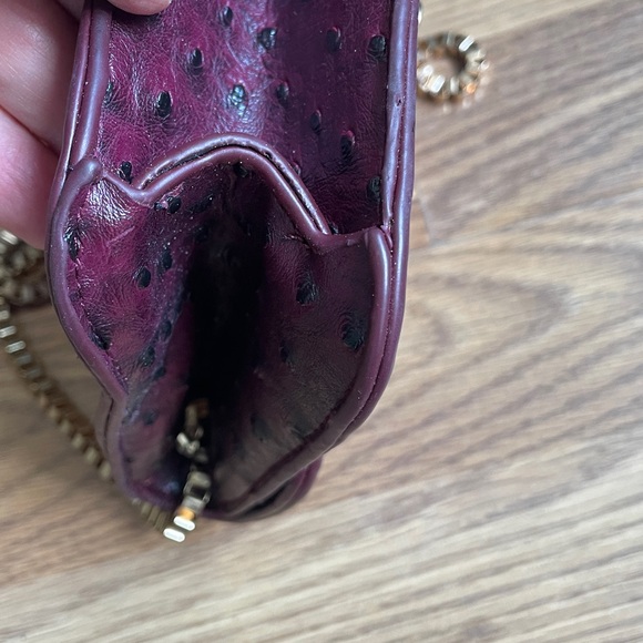 Street Level Plum Faux Ostrich Leather Flap Small Bag Gold Chain & Hardware NWOT